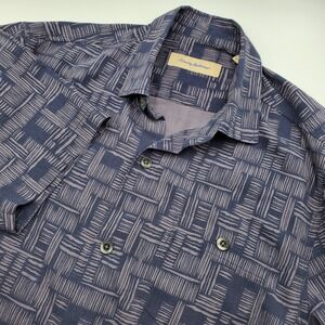 Tommy Bahama Mens Silk Polyester Button Down Shirt M Geometric Print Island Zone